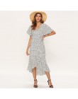 Letnia plaża Maxi sukienka kobiety kwiatowy Print Boho długa szyfonowa sukienka Ruffles Wrap Casual dekolt w serek Split Sexy Pa