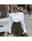 OOTN elegancki biały bufiaste rękawy bluzka koszule damskie urząd Lady panie odzież do pracy skręcić w dół kołnierz damskie topy