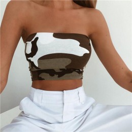 Nowych kobiet dorywczo bez ramiączek gorset krótki top Bodycon Bandeau Camisole kamuflaż Tank topy typu tuba modna koszula