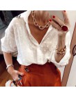 DICLOUD Sexy moda kobieta białe bluzki 2020 z długim rękawem tunika plażowa elegancka, w kropki koszula Casual szyfonowa bluzka 