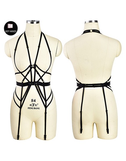 Goth Pentagram szelki zestaw Punk Pole Dance stanik z uprzężą Rave Pentagram podwiązka na nogę pas Bondage seksowna bielizna Bod