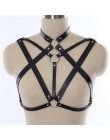 Body do Bondage Pu skórzana uprząż pas kobiet czarne seksowne topy klatka biustonosz BDSM Bondage uprząż Goth Pentagram pełna ta