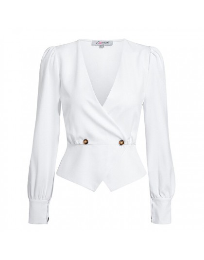 Conmoto eleganckie solidne damskie bluzki koszule w stylu Vintage Retro Peplum białe V Neck bluzki damskie Puff Casual Blusa Muj