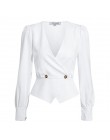 Conmoto eleganckie solidne damskie bluzki koszule w stylu Vintage Retro Peplum białe V Neck bluzki damskie Puff Casual Blusa Muj