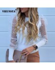 Nowa damska siatka zwykła bluzka przezroczysta Puff z długim rękawem bluzka moda perła przezroczysty biały koszula kobieta Blusa