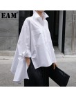 [EAM] 2020 nowa wiosna jesień Lapel długim rękawem biały tył długa luźna Big Size nieregularna koszula kobiety bluzka moda fala 