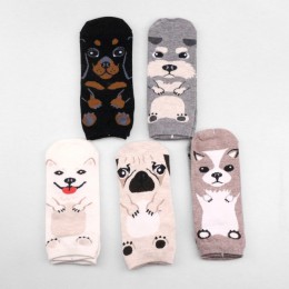 Bawełniane skarpety damskie słodki mops pies kot Fox śliczne skarpetki Lolita krótkie bambusowe Kawaii Hipster damskie skarpety 