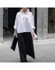 [EAM] 2020 nowa wiosna jesień Lapel długim rękawem biały tył długa luźna Big Size nieregularna koszula kobiety bluzka moda fala 