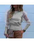 Nowa damska siatka zwykła bluzka przezroczysta Puff z długim rękawem bluzka moda perła przezroczysty biały koszula kobieta Blusa