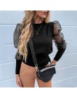 Nowa damska siatka zwykła bluzka przezroczysta Puff z długim rękawem bluzka moda perła przezroczysty biały koszula kobieta Blusa