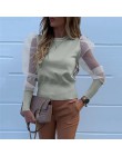 Nowa damska siatka zwykła bluzka przezroczysta Puff z długim rękawem bluzka moda perła przezroczysty biały koszula kobieta Blusa