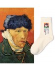 90S 80S moda kobiety dziewczęta estetyczne Mona Lisa obraz van gogha skarpetki 5 kolory 200 igły dziania bawełna Retro śmieszne 