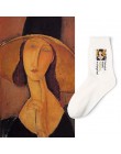 90S 80S moda kobiety dziewczęta estetyczne Mona Lisa obraz van gogha skarpetki 5 kolory 200 igły dziania bawełna Retro śmieszne 