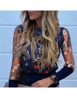 Nowa damska siatka zwykła bluzka przezroczysta Puff z długim rękawem bluzka moda perła przezroczysty biały koszula kobieta Blusa