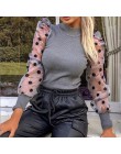 Nowa damska siatka zwykła bluzka przezroczysta Puff z długim rękawem bluzka moda perła przezroczysty biały koszula kobieta Blusa