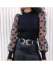 Nowa damska siatka zwykła bluzka przezroczysta Puff z długim rękawem bluzka moda perła przezroczysty biały koszula kobieta Blusa