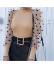 Nowa damska siatka zwykła bluzka przezroczysta Puff z długim rękawem bluzka moda perła przezroczysty biały koszula kobieta Blusa