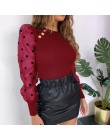 Nowa damska siatka zwykła bluzka przezroczysta Puff z długim rękawem bluzka moda perła przezroczysty biały koszula kobieta Blusa