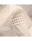 Moda elegancka damska koszula szydełkowa topy Slim jednolity haft z długim rękawem formalna biała bluzka
