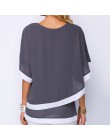 Bluzki plus size dla kobiet 4xl 5xl Patchwork podwójna warstwa bluzki na co dzień Batwing tunika 2019 jesień duży rozmiar szyfon