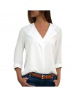 Biała bluzka z długim rękawem luźna bluza podwójna dekolt w serek kobiety popy i bluzki solidna koszula biurowa bluzka dla pań k