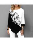 Kwiatowa drukowana damska koszula asymetryczna Hem jesienna bluzka koszula dla kobiety kwiat koszule z nadrukiem O szyi Blusas m