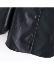Kobiety w stylu vintage PU skóra latarnia rękaw czarny bluzki koszule damskie chi pojedyncze łuszcz casual blusas retro koszulka