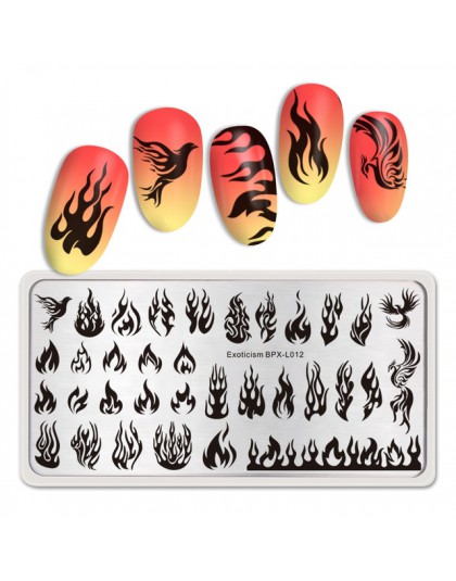 BORN PRETTY Fire fire płytka do stemplowania paznokci Blaze-Series prostokąt szablon zdobienia paznokci pokryte obrazkami szablo