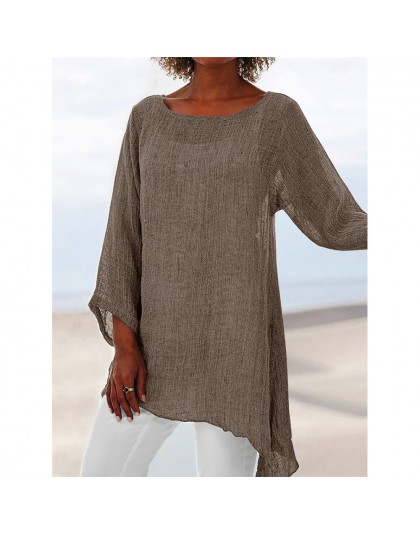 Miękka bawełniana jednokolorowa bluza lato luźne koszula plus size O-Neck z długim rękawem damskie topy i bluzki Anomalistic na 