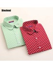 Dioufond moda bluzka w kropki z długim rękawem koszula kobiety bluzki bawełniane koszule damskie czerwony niebieski Dot Top Blus