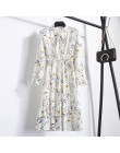 Kobiety dorywczo jesień sukienka pani koreański styl Vintage, w kwiaty drukowane szyfonowa sukienka z koszulą zima z długim ręka