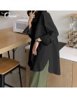 Koszule damskie Celmia 2020 moda biała bluzka Lapel Casual jednolity kolor, długi rękaw przyciski asymetryczne topy panie Baggy 