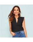SHEIN v-plisy Lace tapicerka Shell Top 2019 elegancki dekolt V stójka kołnierzyk lato bez rękawów damskie topy i bluzki