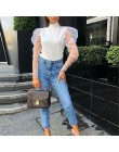 Damskie bluzki eleganckie golf Top Casual damskie koszule topy tiulowe koszulki bufiaste rękawy luźna bluzka damskie topy i bluz