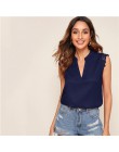 SHEIN v-plisy Lace tapicerka Shell Top 2019 elegancki dekolt V stójka kołnierzyk lato bez rękawów damskie topy i bluzki