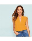 SHEIN v-plisy Lace tapicerka Shell Top 2019 elegancki dekolt V stójka kołnierzyk lato bez rękawów damskie topy i bluzki