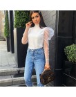 Damskie bluzki eleganckie golf Top Casual damskie koszule topy tiulowe koszulki bufiaste rękawy luźna bluzka damskie topy i bluz