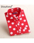 Dioufond moda bluzka w kropki z długim rękawem koszula kobiety bluzki bawełniane koszule damskie czerwony niebieski Dot Top Blus