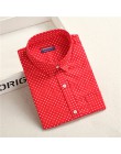 Dioufond moda bluzka w kropki z długim rękawem koszula kobiety bluzki bawełniane koszule damskie czerwony niebieski Dot Top Blus