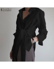 Moda damska bluzka z długim rękawem ZANZEA swobodna koronka Up koszule elegancki dekolt z klapami OL asymetryczne topy wiosna Bl