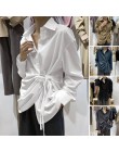 Moda damska bluzka z długim rękawem ZANZEA swobodna koronka Up koszule elegancki dekolt z klapami OL asymetryczne topy wiosna Bl