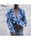 Plus Size kobiety bluzka Celmia 2020 lato potargane stylowe topy Sexy V neck z długim rękawem koszula kobiece guziki, na co dzie