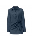 Moda damska bluzka z długim rękawem ZANZEA swobodna koronka Up koszule elegancki dekolt z klapami OL asymetryczne topy wiosna Bl