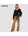 SHEIN biały urząd Lady elegancki rękaw kloszowy komża Peplum Off the Shoulder jednokolorowa bluza jesień Sexy kobiety popy i blu