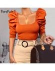 Forefair Vintage bufiaste rękawy damskie bluzka kwadratowy dekolt w stylu koreańskim topy elegancka seksowna biała czarna szczup