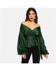 SHEIN biały urząd Lady elegancki rękaw kloszowy komża Peplum Off the Shoulder jednokolorowa bluza jesień Sexy kobiety popy i blu