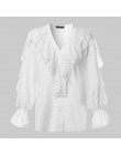 Plus Size kobiety bluzka Celmia 2020 lato potargane stylowe topy Sexy V neck z długim rękawem koszula kobiece guziki, na co dzie