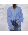 Plus Size kobiety bluzka Celmia 2020 lato potargane stylowe topy Sexy V neck z długim rękawem koszula kobiece guziki, na co dzie
