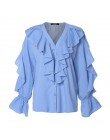 Plus Size kobiety bluzka Celmia 2020 lato potargane stylowe topy Sexy V neck z długim rękawem koszula kobiece guziki, na co dzie