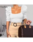 Forefair Vintage bufiaste rękawy damskie bluzka kwadratowy dekolt w stylu koreańskim topy elegancka seksowna biała czarna szczup